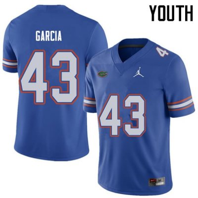 Youth Florida Gators #43 Cristian Garcia NCAA Jordan Brand Royal Authentic Stitched College Football Jersey OXG1362LC